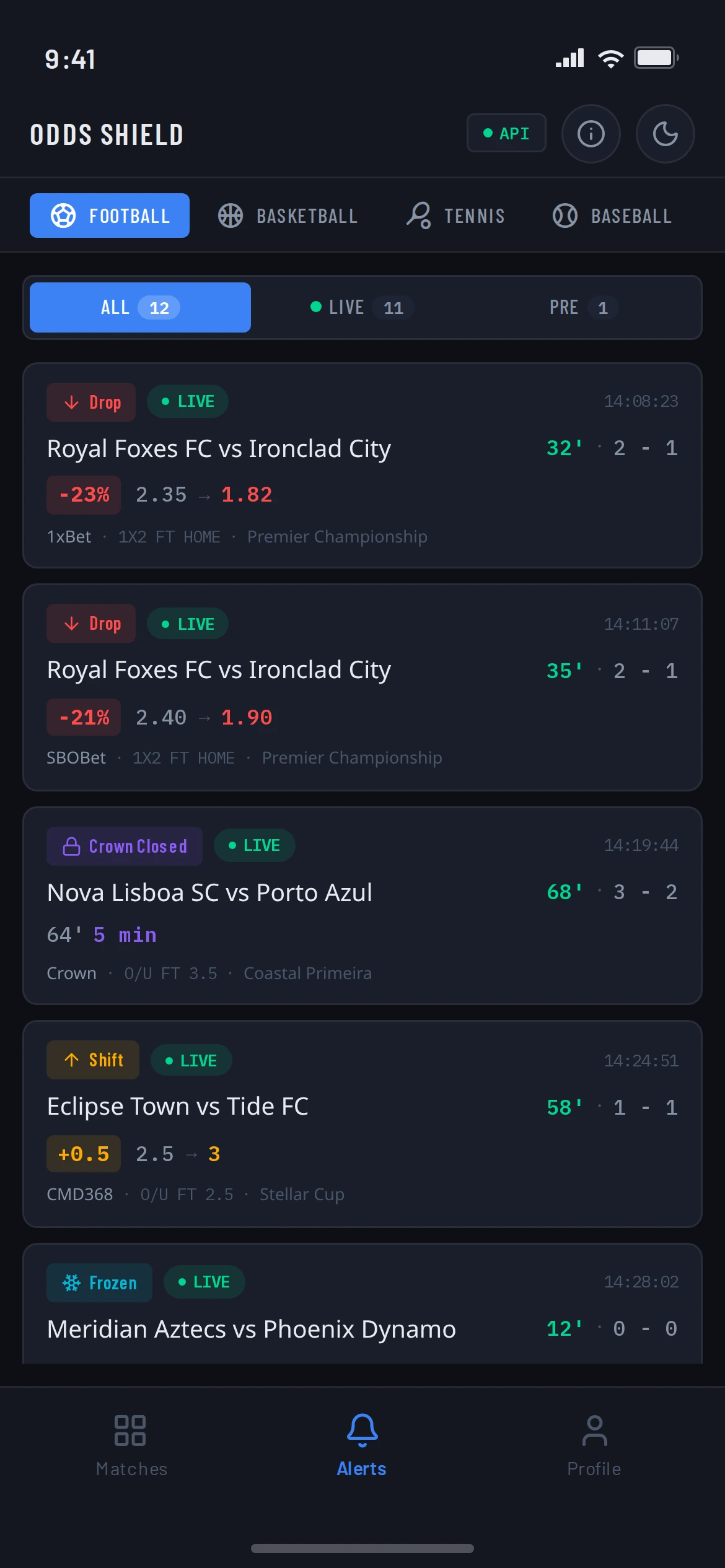 Odds Shield mobile alerts feed